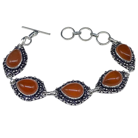 Jewelry - Carnelian Bracelet Natural Stone 925 Sterling Silver Overlay Orange